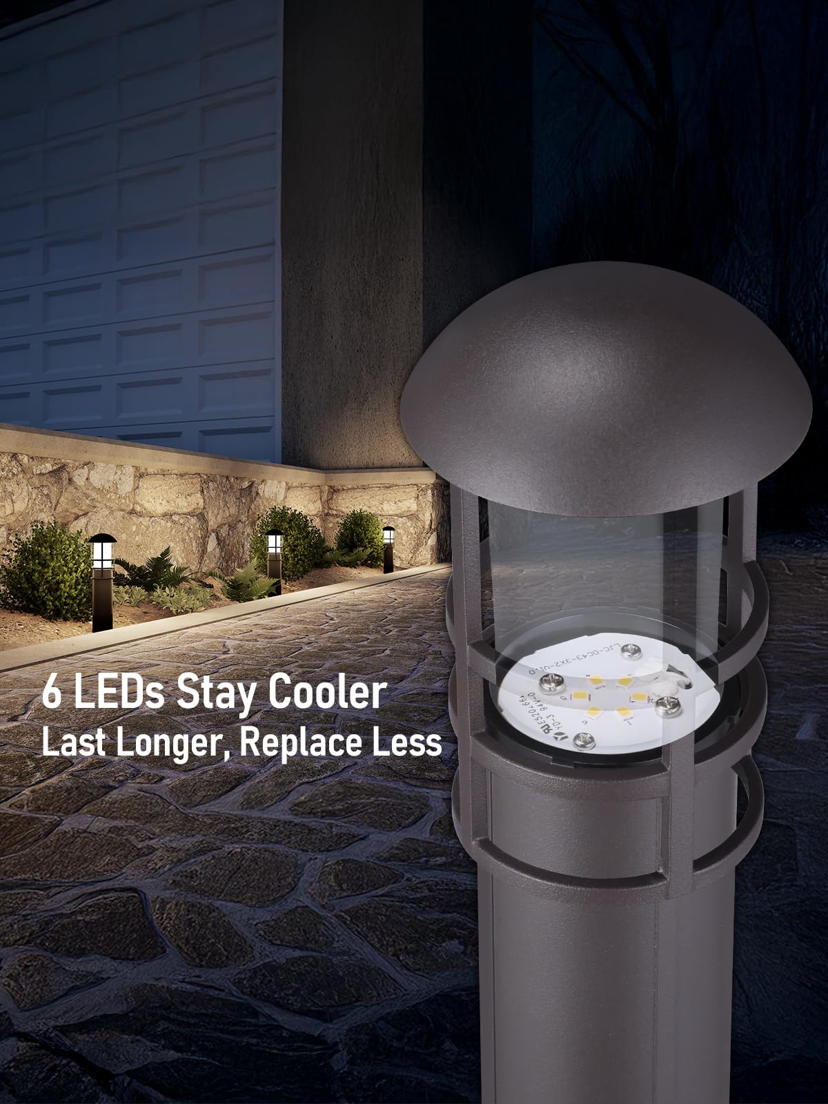 Leonlite 12-Pack Low Voltage Landscape Lights, 3W Cri90+ Waterproof Bollard, Bronze Aluminum, 4000K Cool White, Model 54016