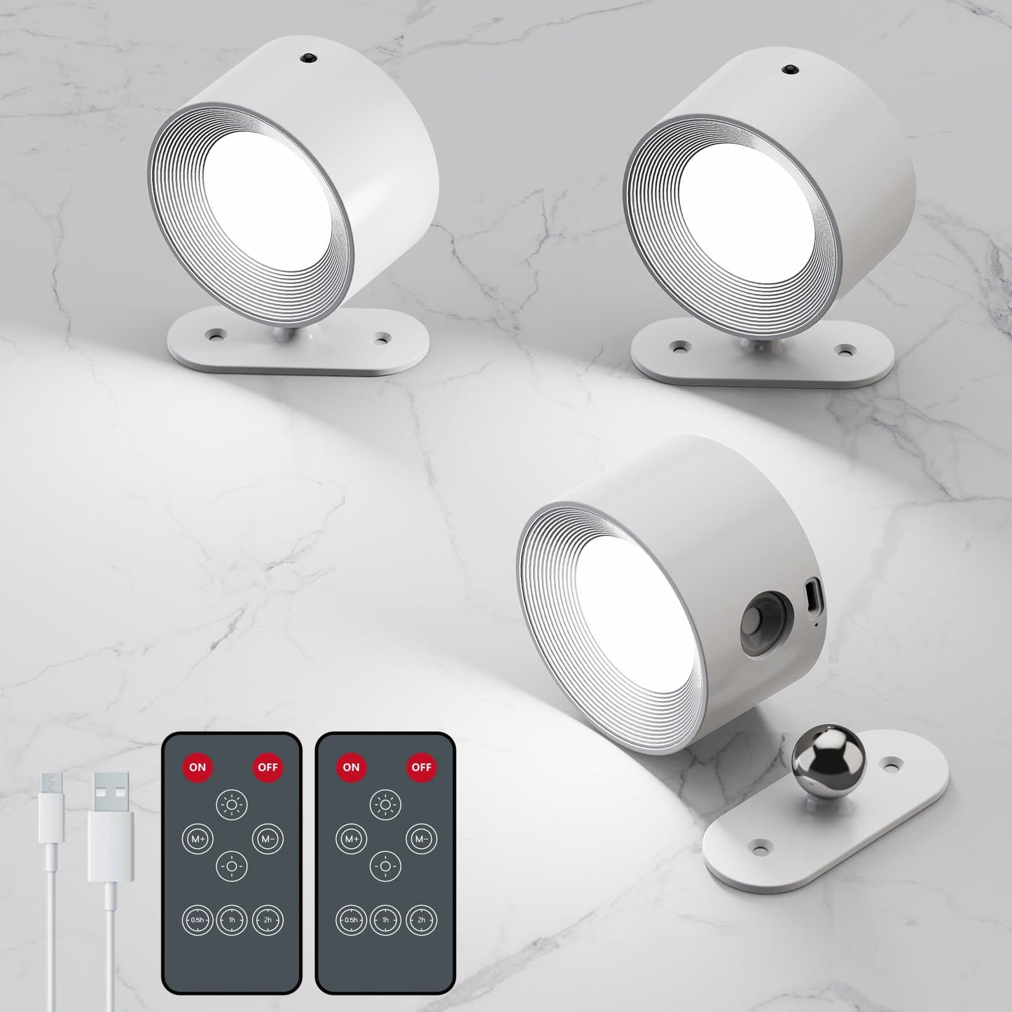 Aksda 3Pack Battery Operated Wall Sconce  3 Color Modes 3 Brightness Levels 360?Otation Lighting Timer Touch & Remote Control  Wall Mounted Lamp Led Wall Lights For Bedroom Reading Bedside (White)