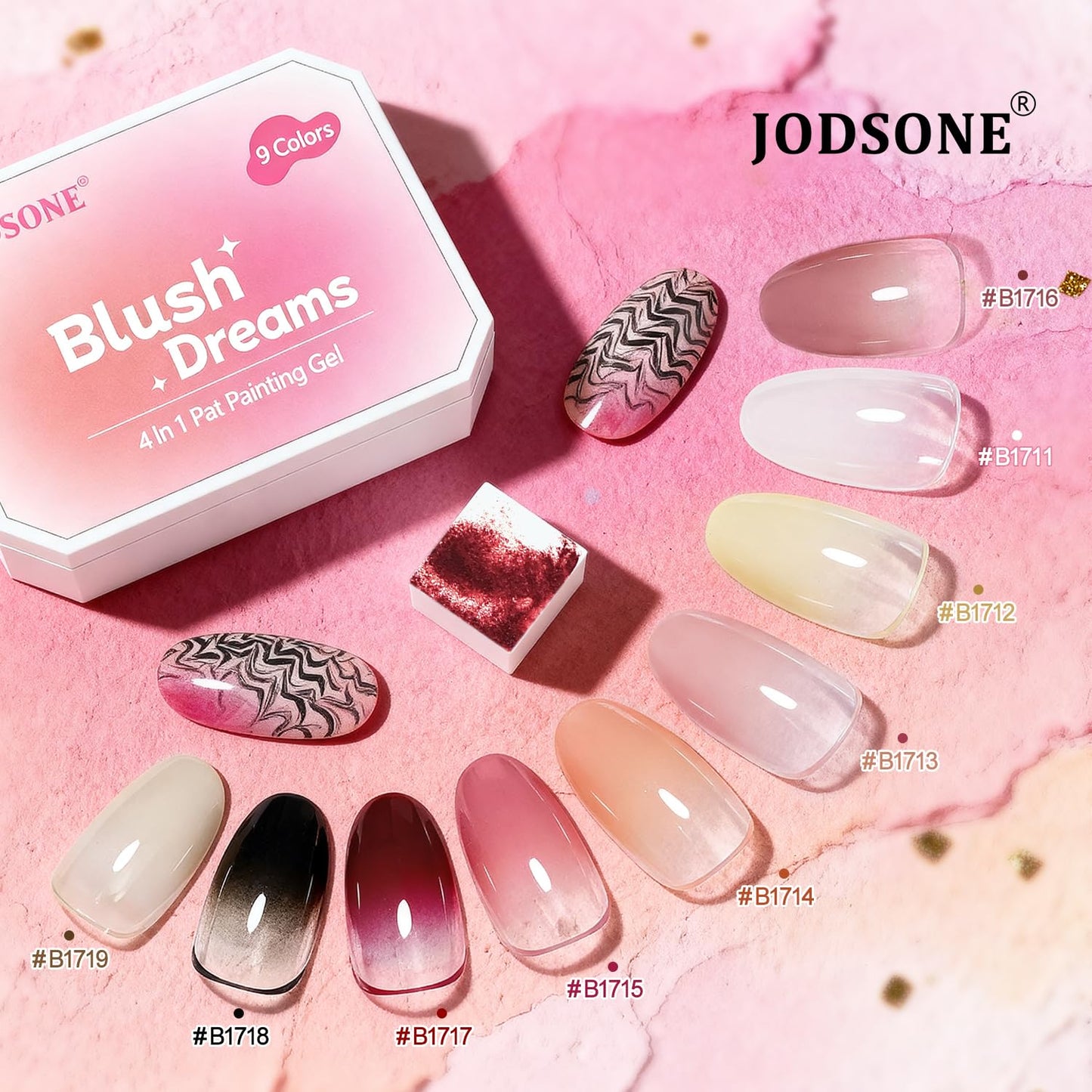 JODSONE Sponge Pat Paint Nail Gel 9 Colors Ombre Nails Gradient Blush Effect Painting Gel for Nail Art Design Nail Salon