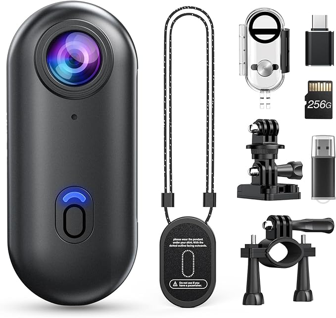 Losfom Z10 4K Action Camera, 256GB Wearable Sports Camera with Waterproof Case, Magnetic Clip, and Quick-Mount Accessorie...