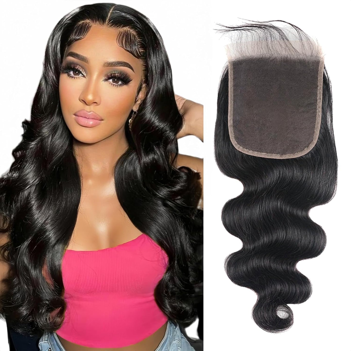 Hd Closure 5x5 Body Wave Transparent Lace Closure 22 Inch 12A Virgin Remy Human Hair Pre Plucked With Baby Hair Natural Black