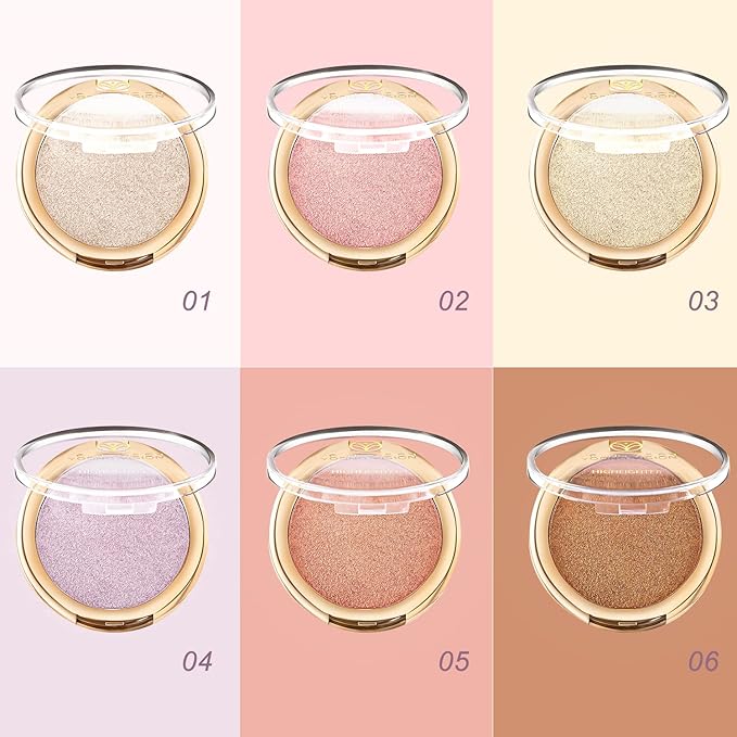 YOUNG VISION Pressed Powder Highlighter, Baked Natural Glow Contour Powder & Face Highlighter, Cruelty Free, Shimmer Highlighting Makeup for Face, Eye, Eyeshadow, Body, Skin (Brown)
