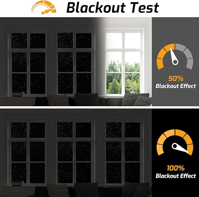 LUTE Black Out Window Film, Sun Light Blocking Window Film for Room Darkening Day Sleep, 100% UV Blocker Stained Glass Blackout Cover, Rainbow Black Out Shades Tint for Home, 35.4" x 118.1"