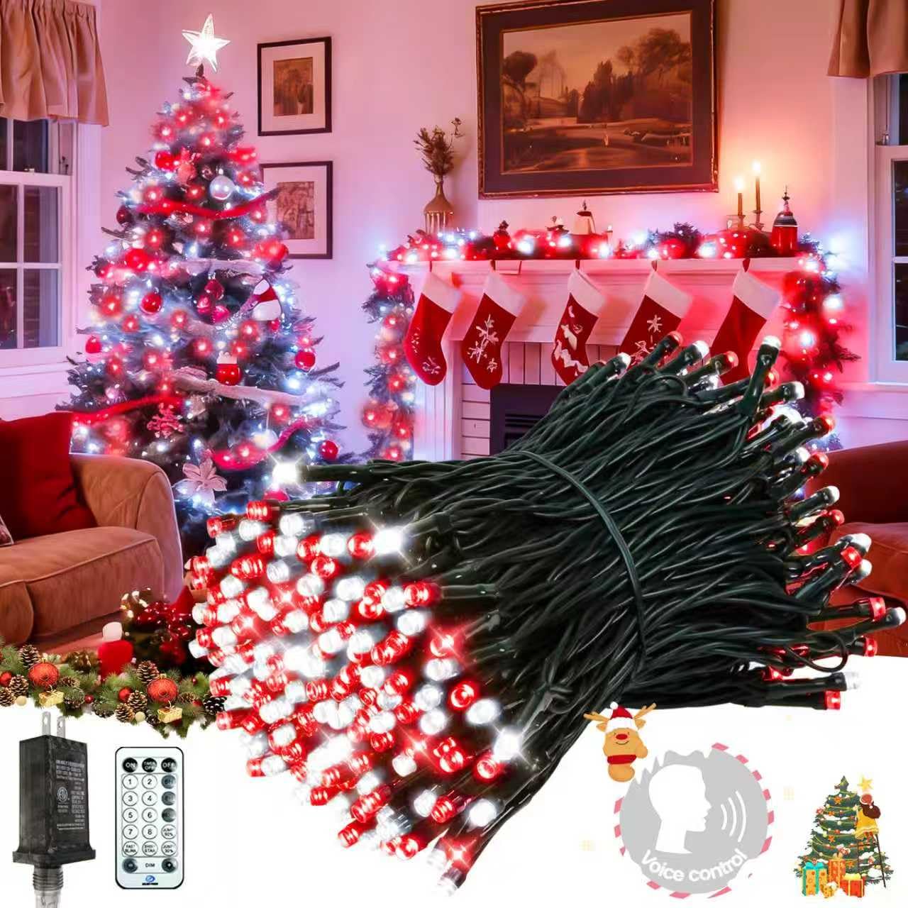 Voice Control 88Ft 240Led Smart Christmas String Lights Outdoor/Indoor | String Lights Plug In With Remote  12Modes  7Voice Commands & Timers  Christmas Twinkle Light For Xmas Tree Decor (Red & White)