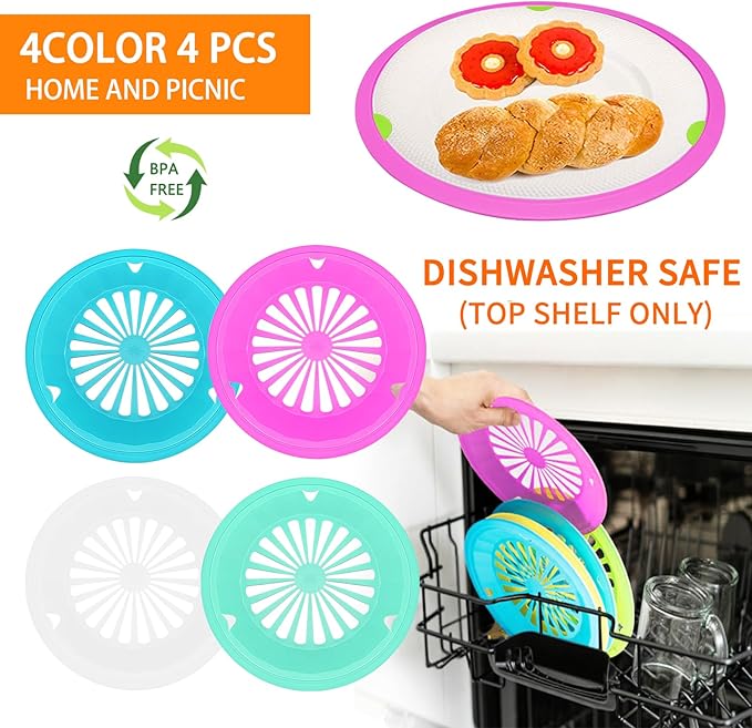 Paper Plate Holders 4 Packs with Snap-in Grooves 10.5 Inch Plastic Paper Plate Holders Reusable 4 Color Heavy Duty Supports for Picnic Party Dinner