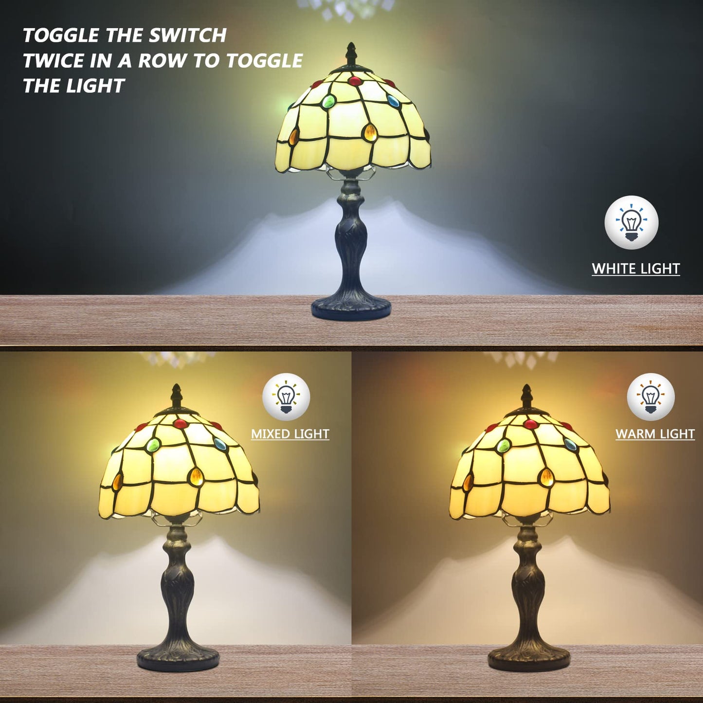 MIAOKE Tiffany Table Lamp - Stained Glass, Handmade, Antique Style, Ideal for Bedroom, Living Room, Desk - Color: Tiffany Table 2