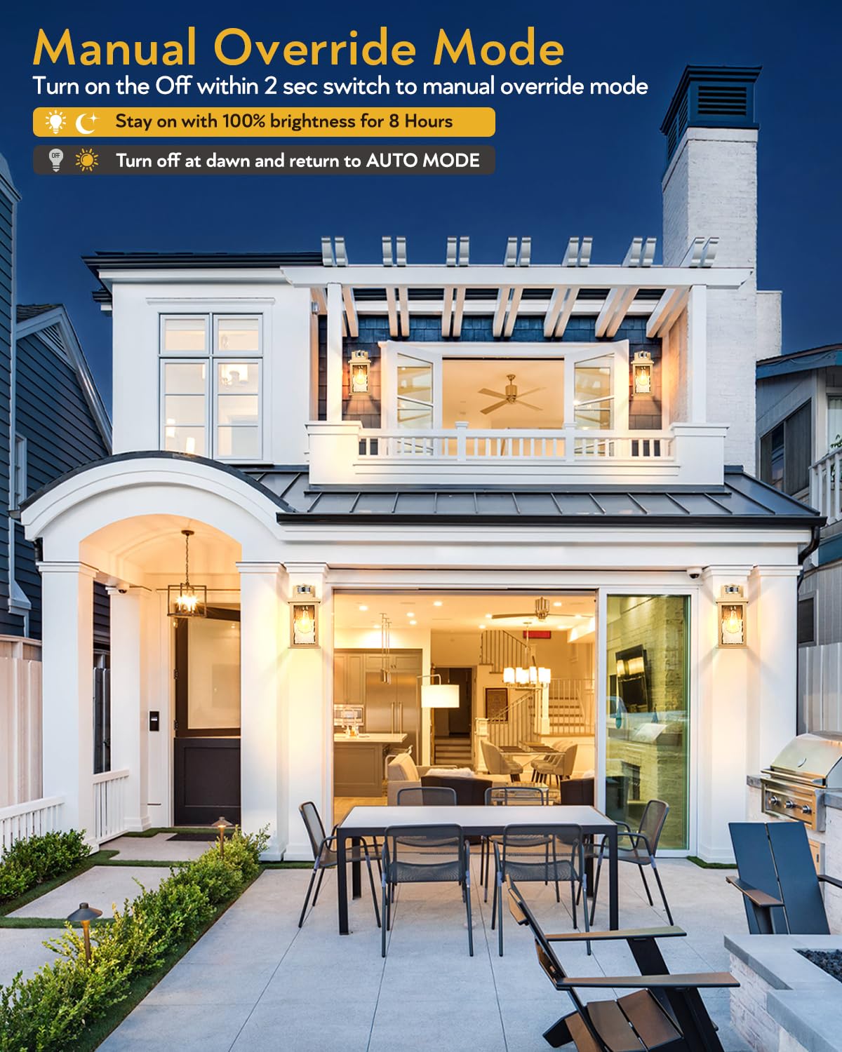 Vianis Motion Sensor Porch Lights - Outdoor Wall Fixtures, Gold Aluminum, Dusk To Dawn, Waterproof, Model V81011Gd