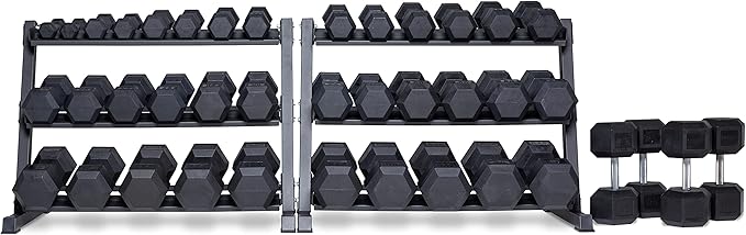 REP Fitness Rubber Hex Dumbbell Set, Adjustable Weight Pairs, Home Gym Equipment, Strength Training For Men Women, Black C...
