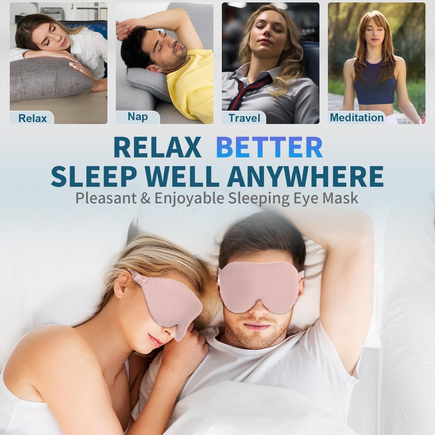 ZGGCD Sleep Mask for Side Sleeper, Light Blocking Sleeping Eye Mask for Women Men, 3D Contoured Cup Night Blindfold, Luxury Eye Cover Eyeshade with Adjustable Strap for Travel, Nap, Pink