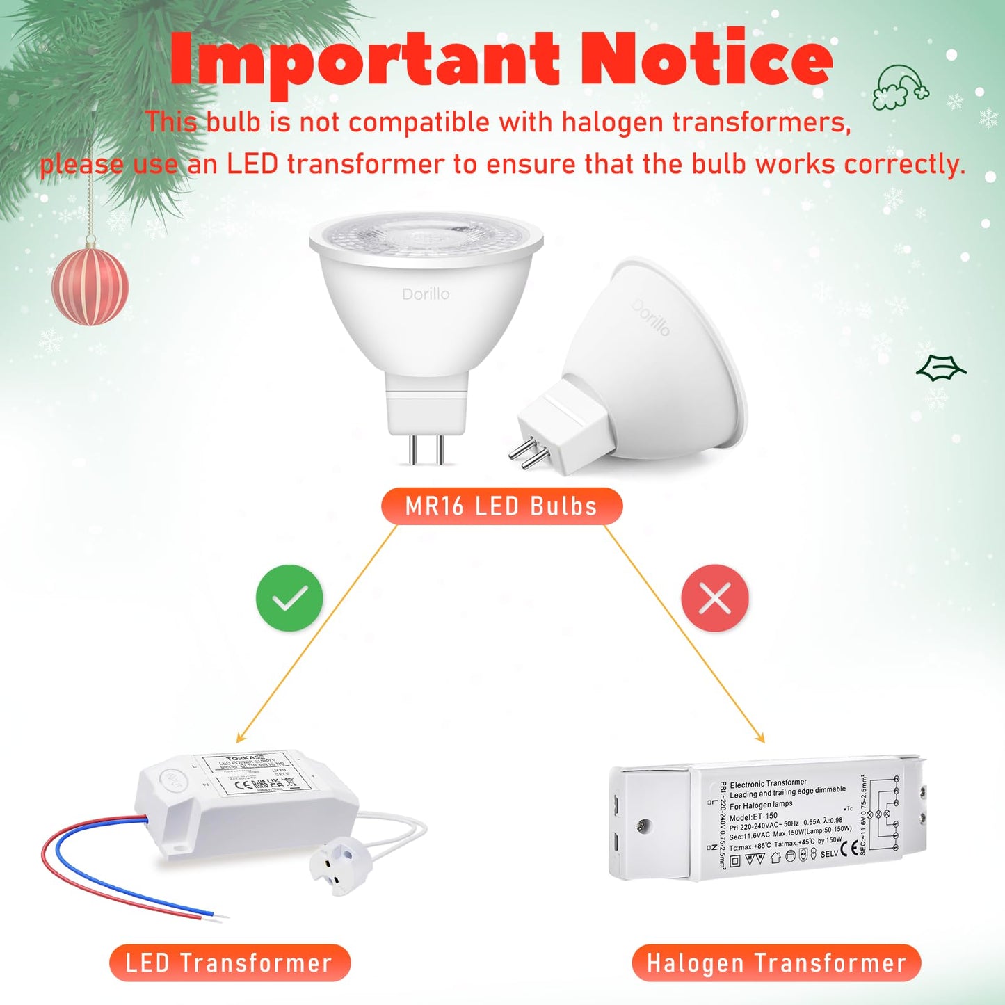 Dorillo Mr16 Green Led Light Bulbs 6 Pack  6W (50W Equivalent)  Gu5.3 Bi-Pin 12V  Non-Dimmable  38 Beam  Outdoor Landscape Holiday Lighting For Christmas  Garden  Yard