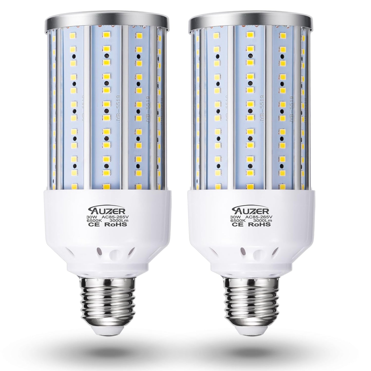 Auzer 2-Pack 30W (200W Equivalent)  E26 Standard Base Led Corn Light Bulb For Garage Factory Warehouse Street Lamp Post Lighting Barn Porch Backyard Garden  6500K Daylight  85V-265V