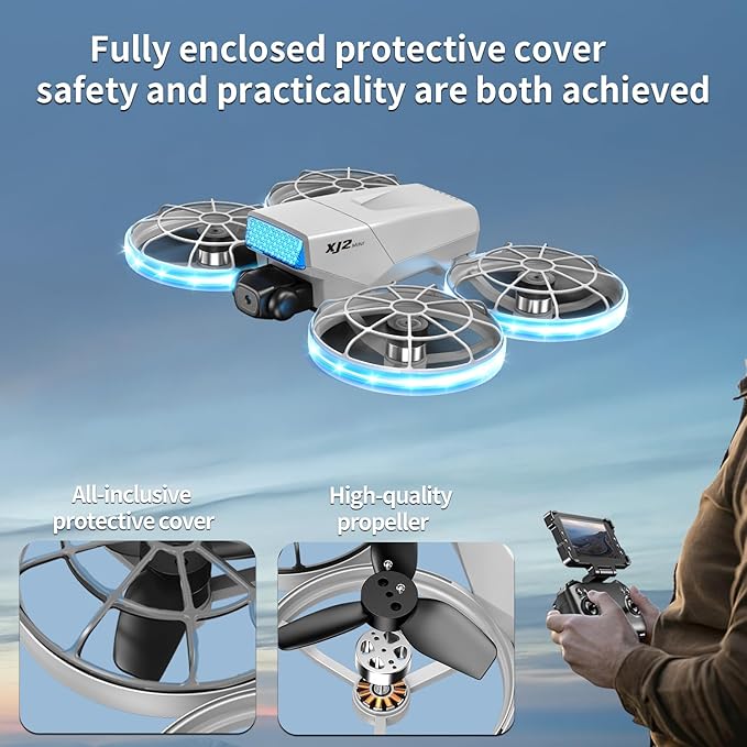 Foldable RC Drone with 1K HD Camera, Upgraded Foldable Remote with Detachable Lanyard, 2 Batteries & Carry Case - Safe Propeller Guard, 3D Flips, One-Key Takeoff/Landing, Ideal Gift for Beginners and Adults