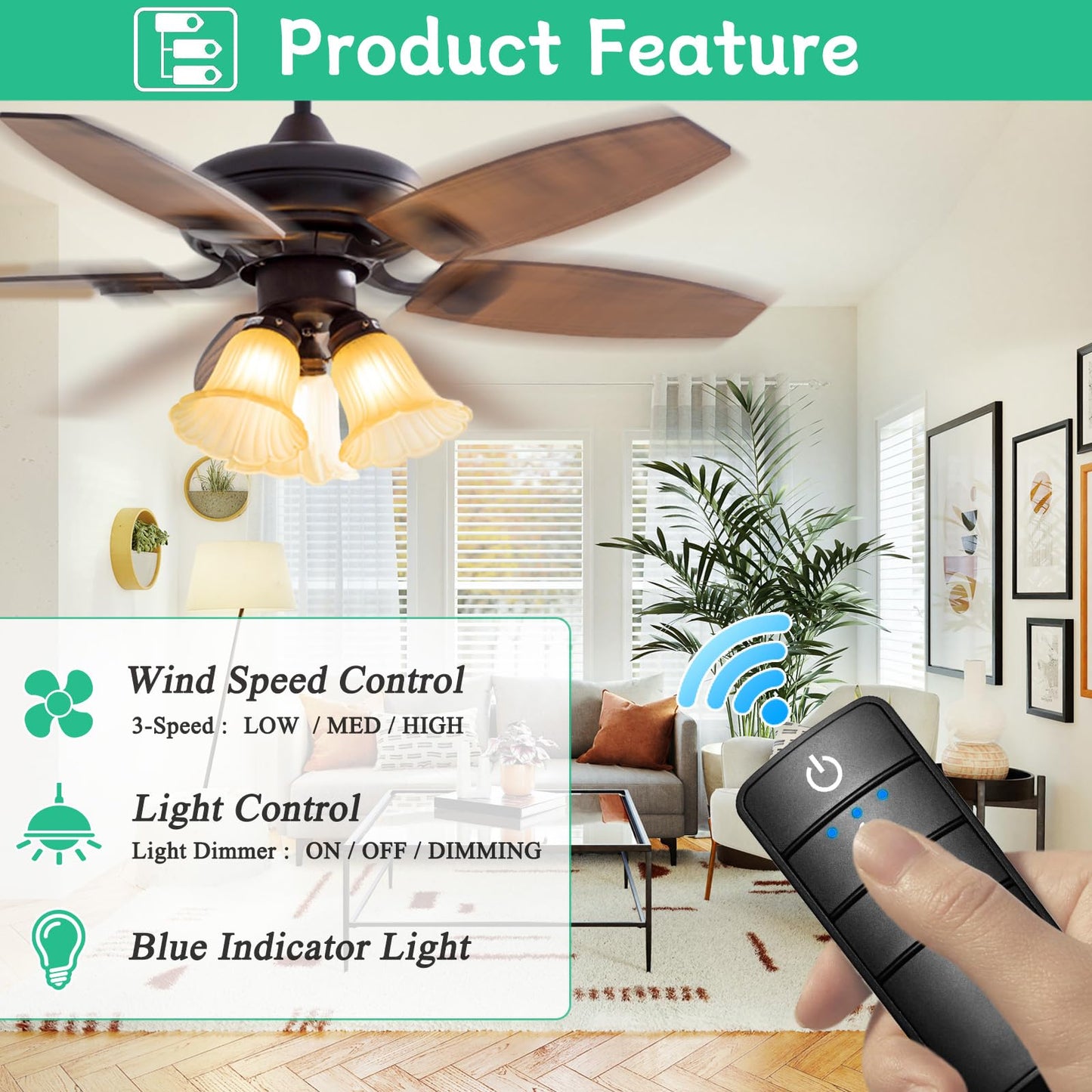 Hampton Bay Ceiling Fan Remote, Universal Ceiling Fan Remote Control Kit, 3-Speed, Light Dimmer, Time Delay, Replacement For Ham