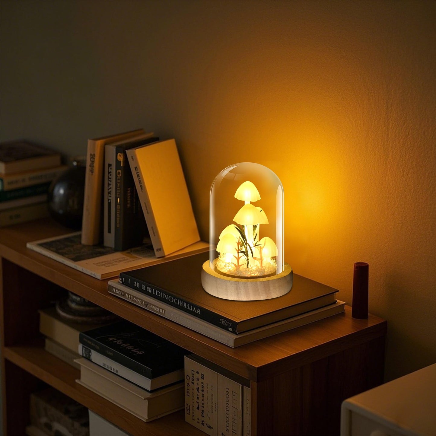 Quelien Christmas Mushroom Lamp In Glass Dome Mushroom Gifts For Women - Warm White Led Night Light For Bedroom Decor Unique Gifts For Women  Housewarming Birthday Decorations