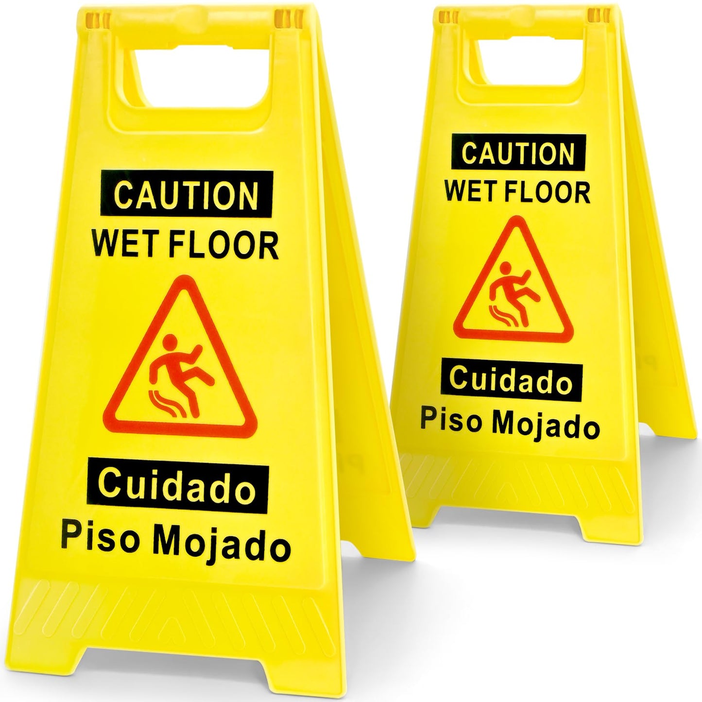 YOLNEXI 2 Pack Caution Wet Floor Sign, 17.5" Height, Bright Yellow, Double-Sided A-Frame Safety Caution Sign Commercial, Bilingual Caution Message