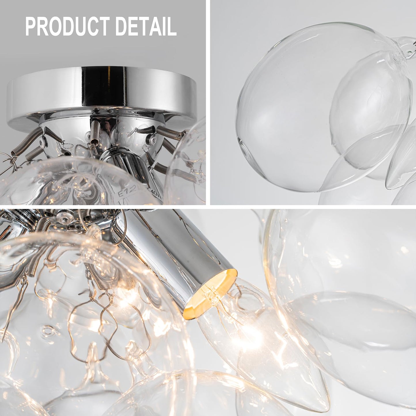Goyeel Ceiling Light Chandelier Modern Kitchen Lights Ceiling Flush Mount Glass Bubble Chandelier Lighting 3 Light Entryway Light Fixture 17.72In 13 Globe For Bedroom Foyer Living Room