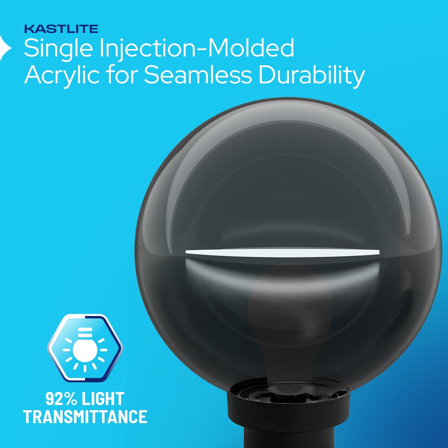 Kastlite 12 Outdoor Light Post Globe Combo  Fits 3 Posts - Smoke Acrylic Lamp Cover  Black Twist Lock Fitter  5000K Led Bulb - Modern Driveway Yard Lamppost Lighting Fixture  Outdoor Pole Lights