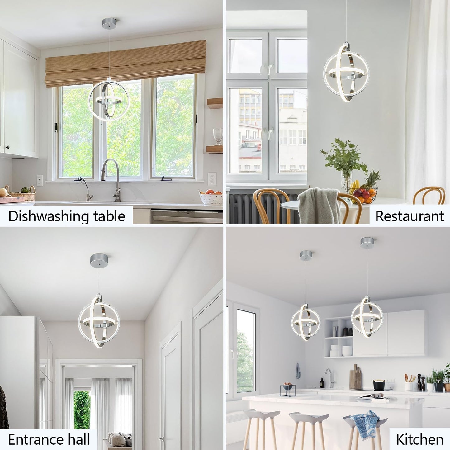 Bnhhlz Modern Led Pendant Light Chrome Pendant Lights 4000K Dimmable External Glow Height Adjustable Pendant Lighting For Kitchen Island Dining Room Bedroom Living Room Foyer(3-Ring)