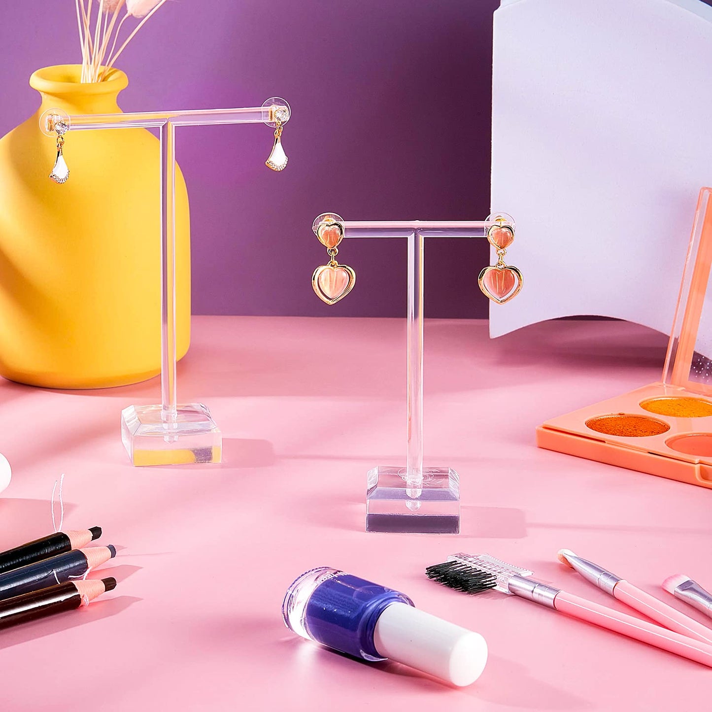 Acrylic Earrings Display Holder T-bar Earrings Stand Holder Tree Stand Countertop Hanging Jewelry Organizer for Necklaces Bracel