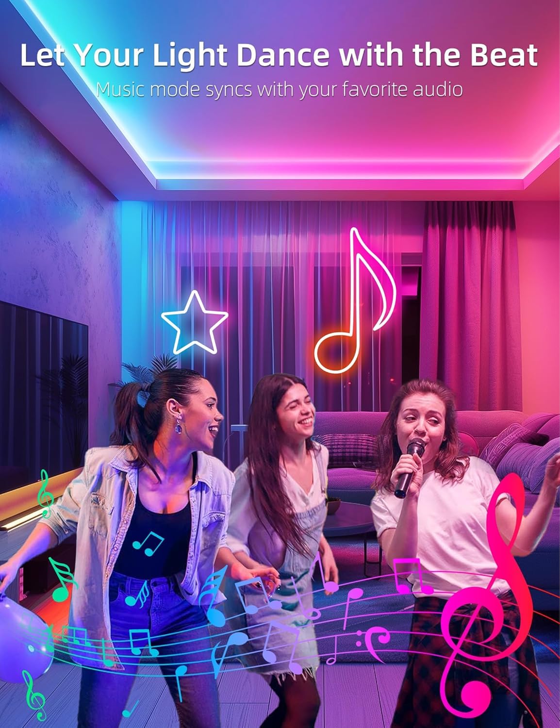 Lamomo LED Strip Lights 65.6Ft RGB Neon Rope Light, Waterproof, App Remote Control, Music Sync, Cuttable