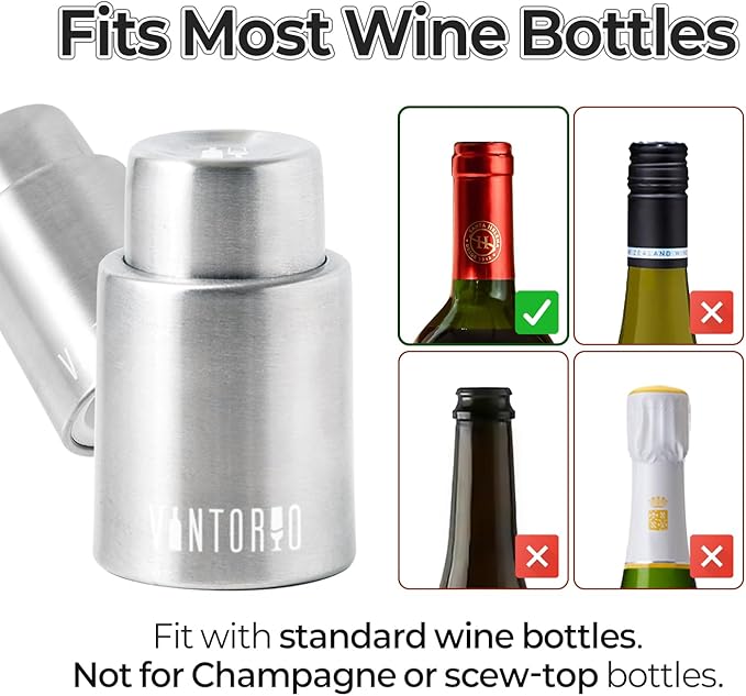 [2 PACK] Vintorio Wine Bottle Stoppers, Vacuum Wine Stoppers, Reusable Wine Preserver, Wine Corks Keep Fresh