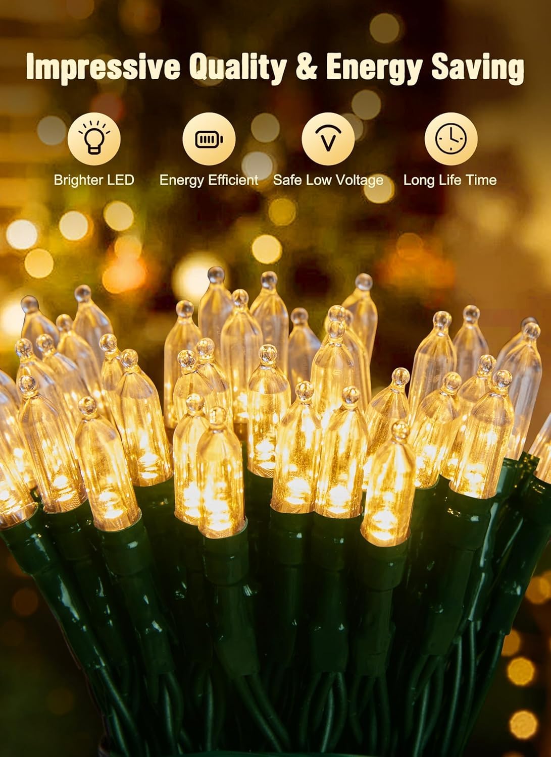 Brightown Battery Operated Christmas String Lights, 20 Led, 8Ft, Warm White, Timer, Indoor/Outdoor Decoration