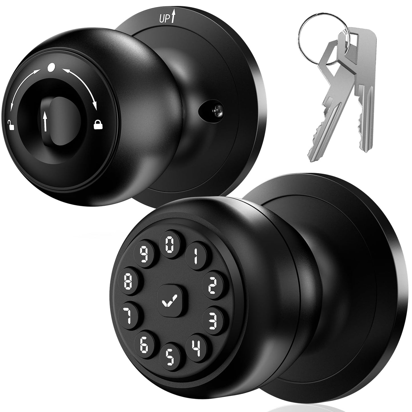 WREO Keypad Smart Door Knob Lock, Keyless Entry Door Lock with Handle - Auto Lock for Front Door - Electrionic Code Door Lock for Bedrooms, Home Office, Garage, Apartment - Easy Installation
