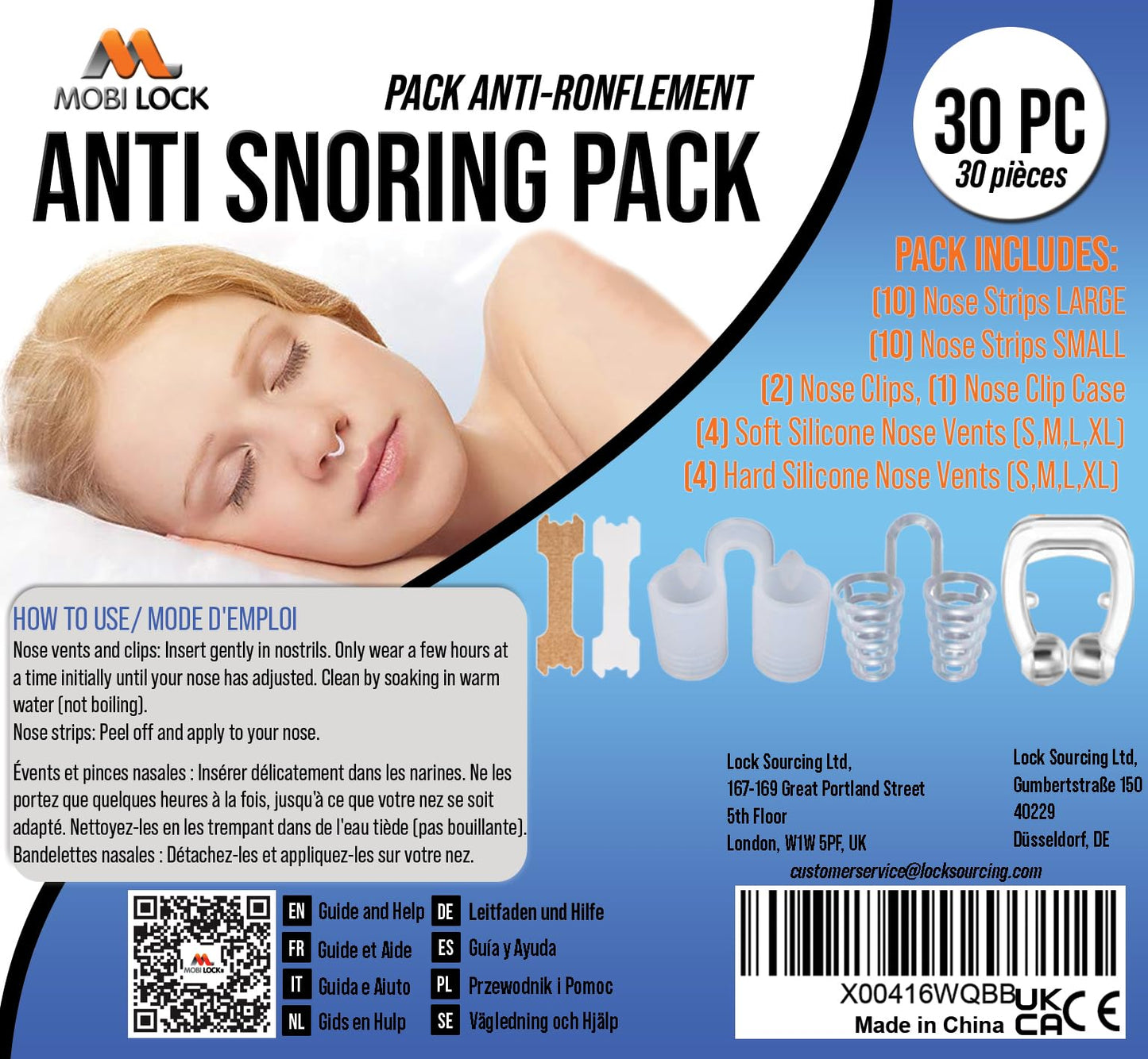 30pcs Anti-Snoring Solutions - Nose Vents, Nose Clips, and Nasal Strips - Snore Stopper for Men & Women - by Mobi Lock