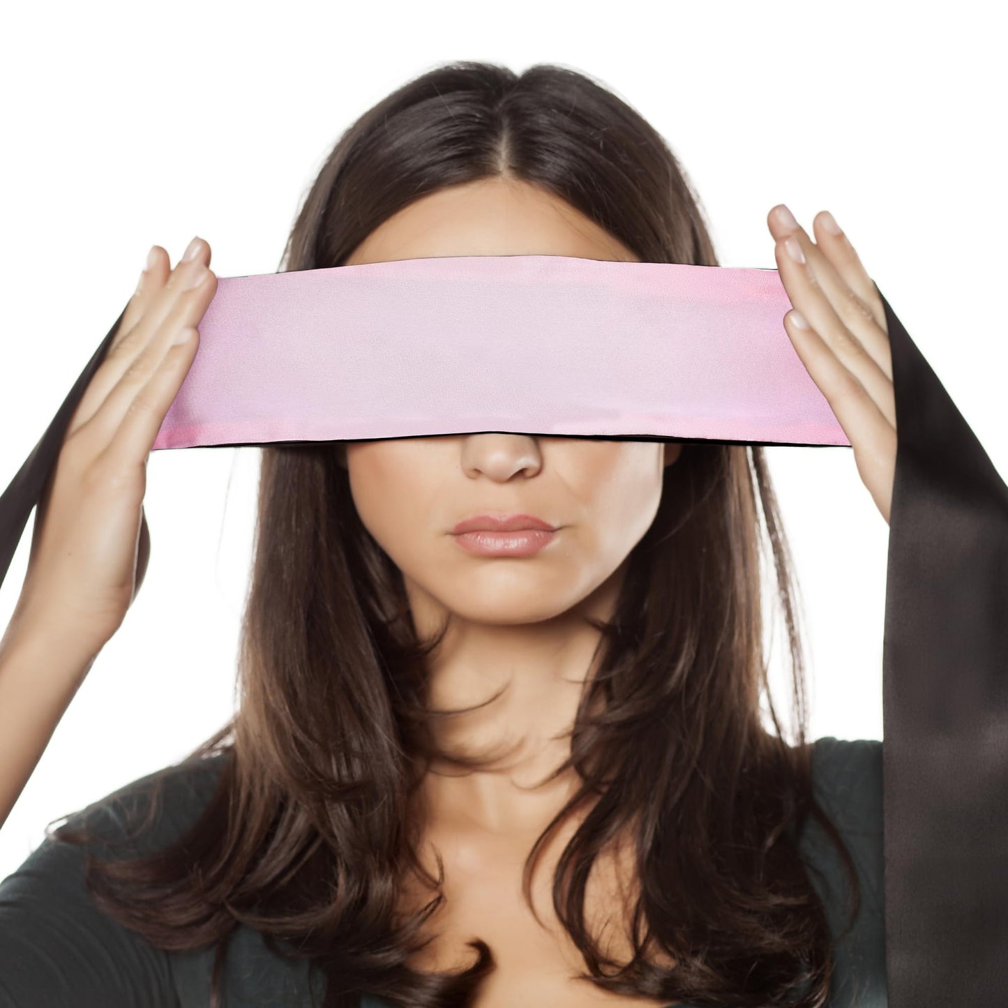 FRESHME 2pcs Satin Blind Eye Sleeping Mask - Silk Adjustable Satin Blindfold Gift Soft Eye Covers for Travel Nap Bedroom, Double Sides Pink & Black+Black 2pc Set