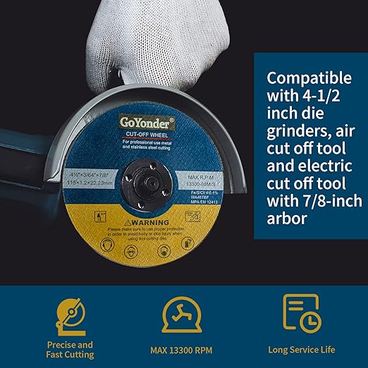 GoYonder 10 Pack 4.5" Cutting Wheel for Metal, Stainless, Steel 4-1/2" x 0.045 x 7/8-Inch Ultra Thin Cut-Off Wheel for Angle Grinders-blue