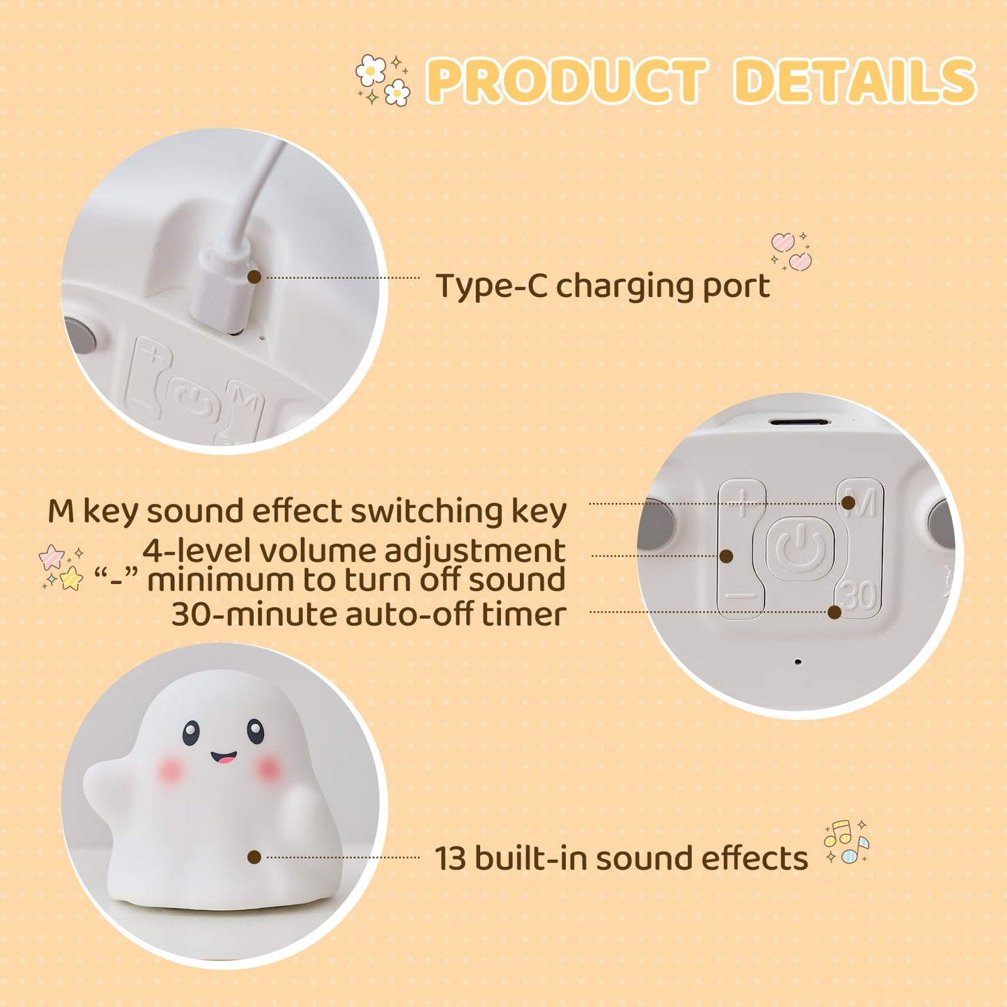 Nextang Ghost Night Light For Kids - Gift & Fun Toy For Kids  Touch Tap Lamp With Sounds  Squishy Silicone  Eye-Safe Led  30-Min Timer  Dimmable Rechargeable Bedside Table Lamp - Gift For Boys & Girls
