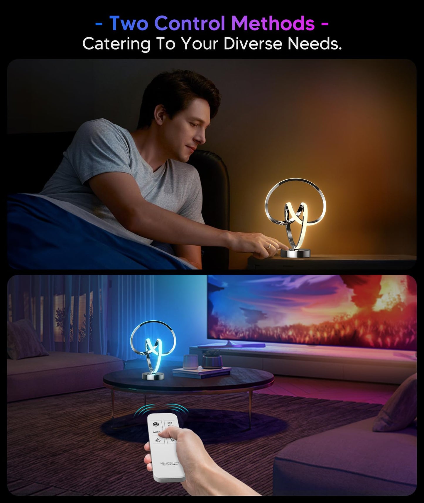 PutWish Modern Spiral LED Table Lamp, Dimmable, 16 Color Modes, Touch & Remote Control, Silver, Model MH-S