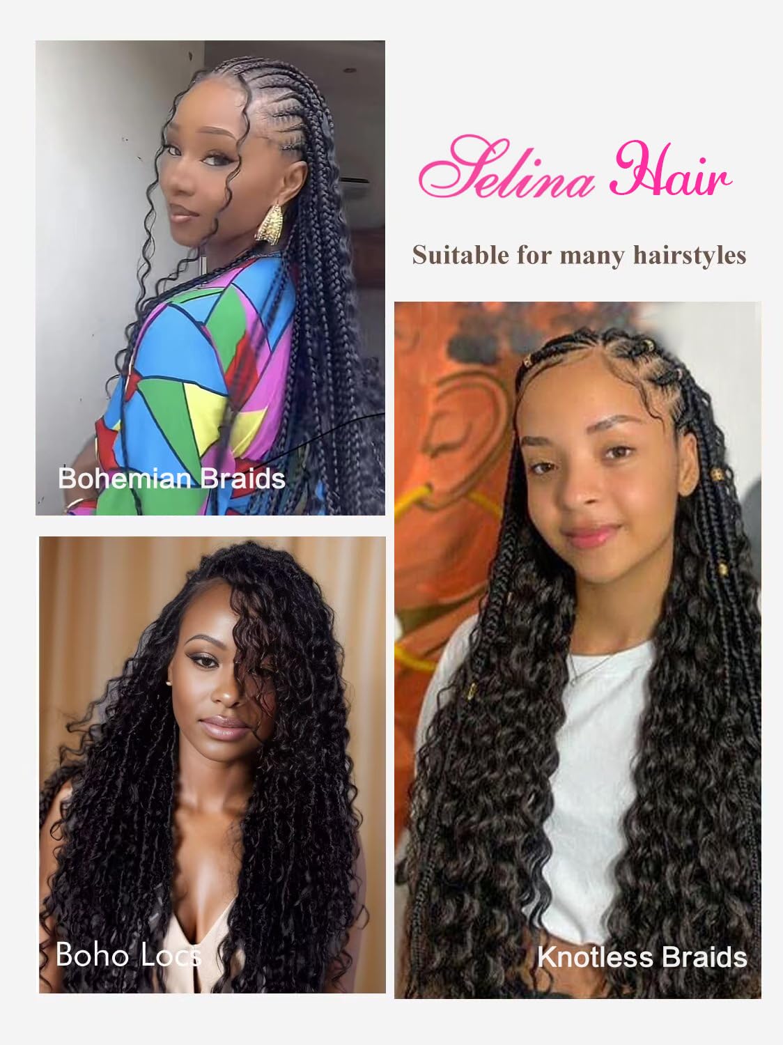Selina 20 Inch Human Braiding Hair Bundle 50g Loose Deep Human Hair for Braiding Brazilian Virgin Hair Natural Black Color