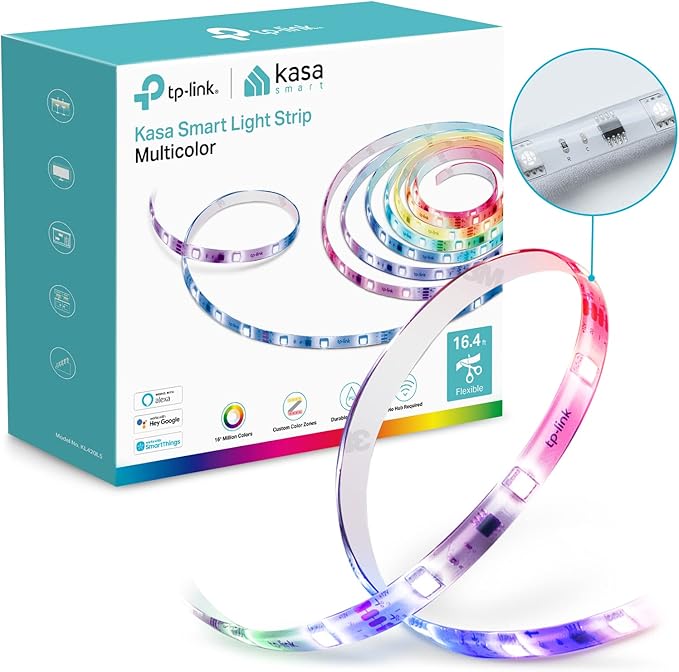 Kasa Smart LED Light Strip, 50 Color Zones RGBIC, 16.4ft Wi-Fi LED Strip Works w/ Alexa, Google Home & SmartThings, High B...