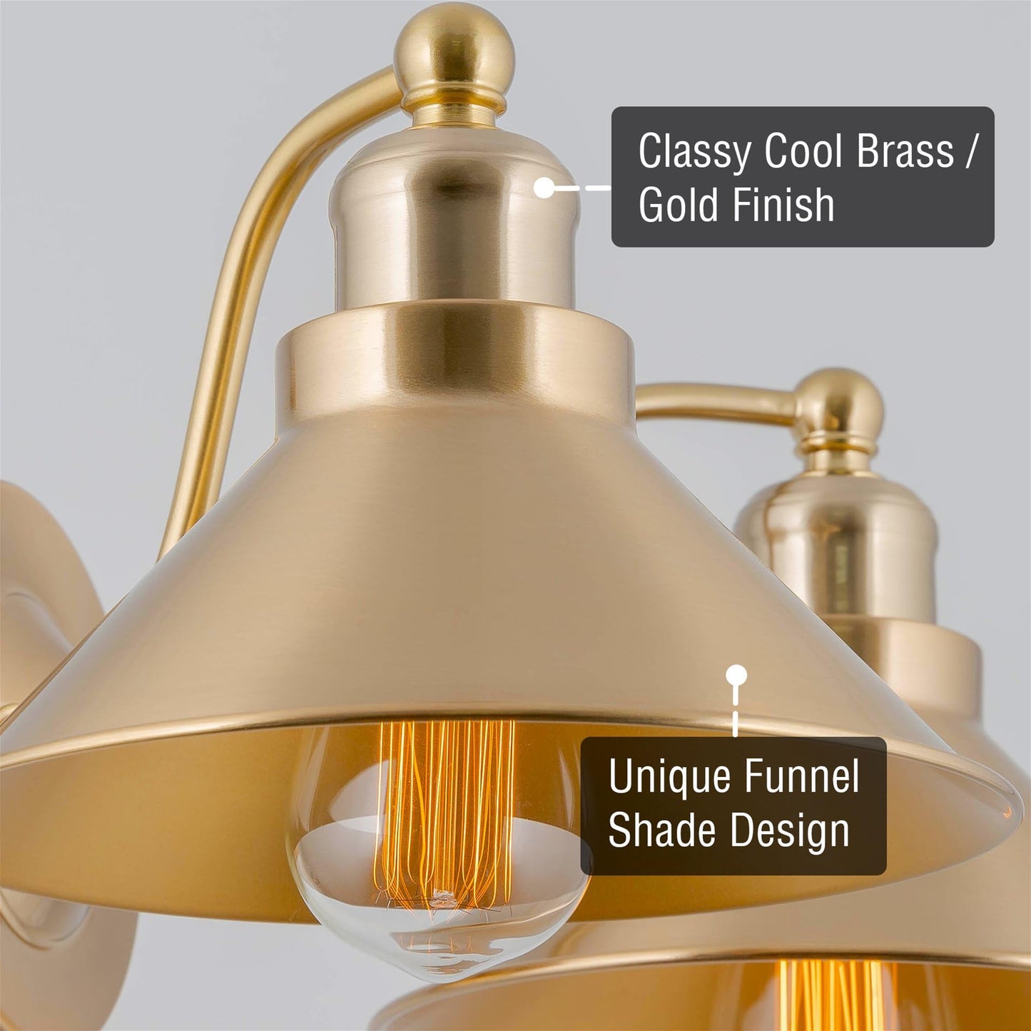Kira Home 2-Light Bathroom Light, Modern Farmhouse Sconce, 19in, Cool Brass Finish, Metal, Model RV-W144822-CB