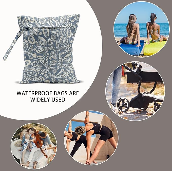 2Pcs Flower Print Wet Bags, Wet Dry Bag Reusable Zipper Pouch for Swimsuit, Diapers, Travel, Pool, Beach, Dirty Yoga Gym Clothes, Toiletries, Waterproof Birthday Christmas Gifts for women