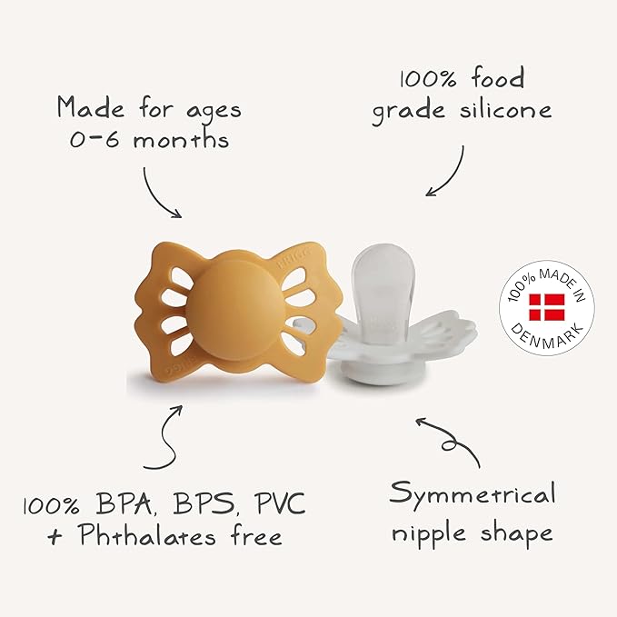 FRIGG Lucky Symmetrical SilkySoft Silicone Baby Pacifier | Made in Denmark | BPA-Free (Cream/Sage, 0-6 Months)
