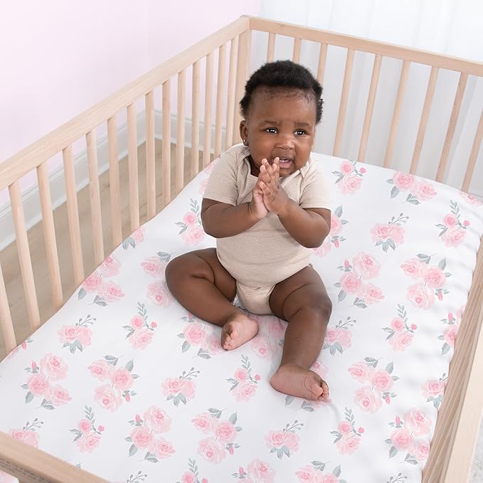 The Peanutshell 4-Pack Fitted Crib Sheet Set - Super Soft & Breathable Baby Girl Crib Sheets, Nursery Decor, Fit for Standard Mattress Cover- Floral