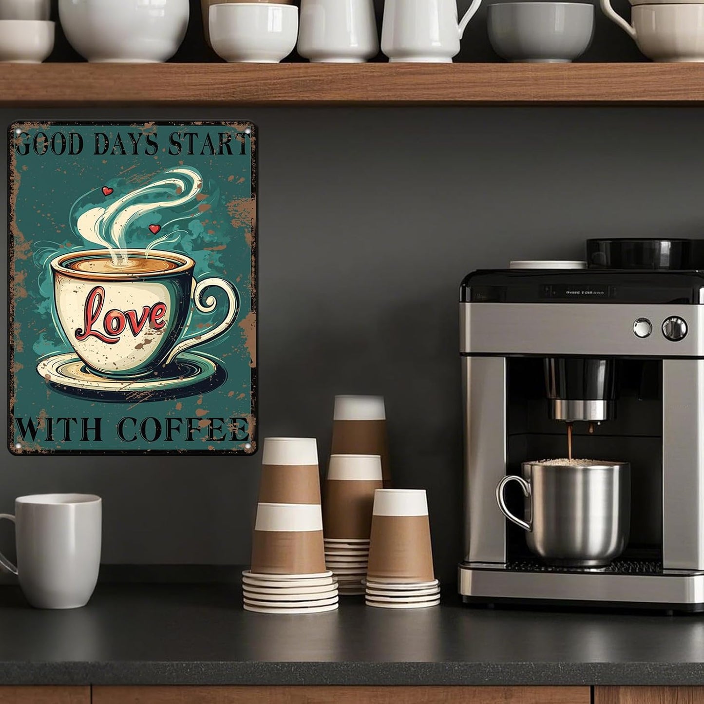 Funny Coffee Metal Tin Signs Good Days Start With Coffee Vintage Wall Decoration Poster For Home Kitchen 12x16 Inch