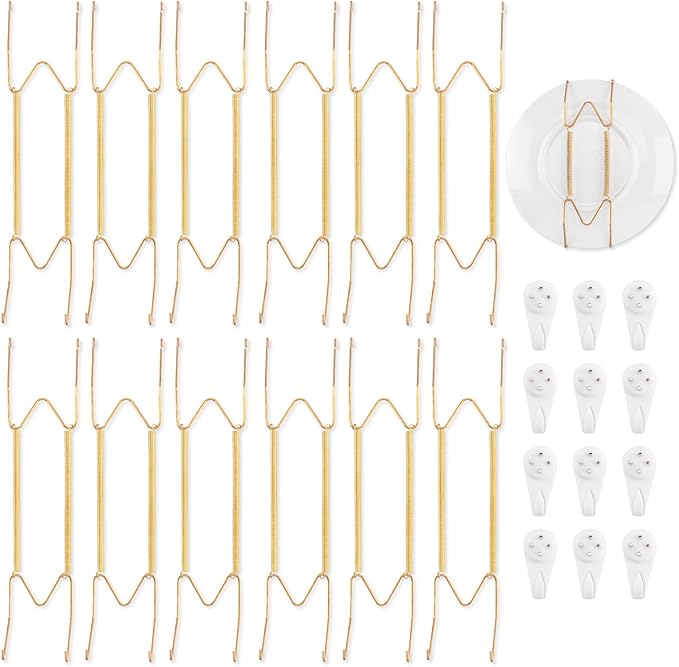 Bilillo 12 Pack Plate Hangers for The Wall, Suitable for 12-16 inch Art Plate, Stainless Steel Invisible Heavy Duty Wire Plate Holder with Wall Hooks, Plate Hangers for Displaying Plates