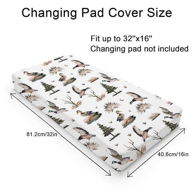 Mallard Duck Changing Pad Covers Duck Hunting Reeds Trees Diaper Changing Pad Covers Sheets for Girls Boys Soft Breathable Stretch Fitted Change Table Pad Mats Covers 32''x16''