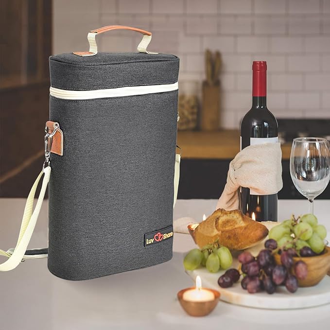 Insulated Wine Carrier Bag 2 Bottle Wine Cooler Tote Bag for Travel, Party, Beach, Wedding, Wine Accessories Gift for Wine Lovers