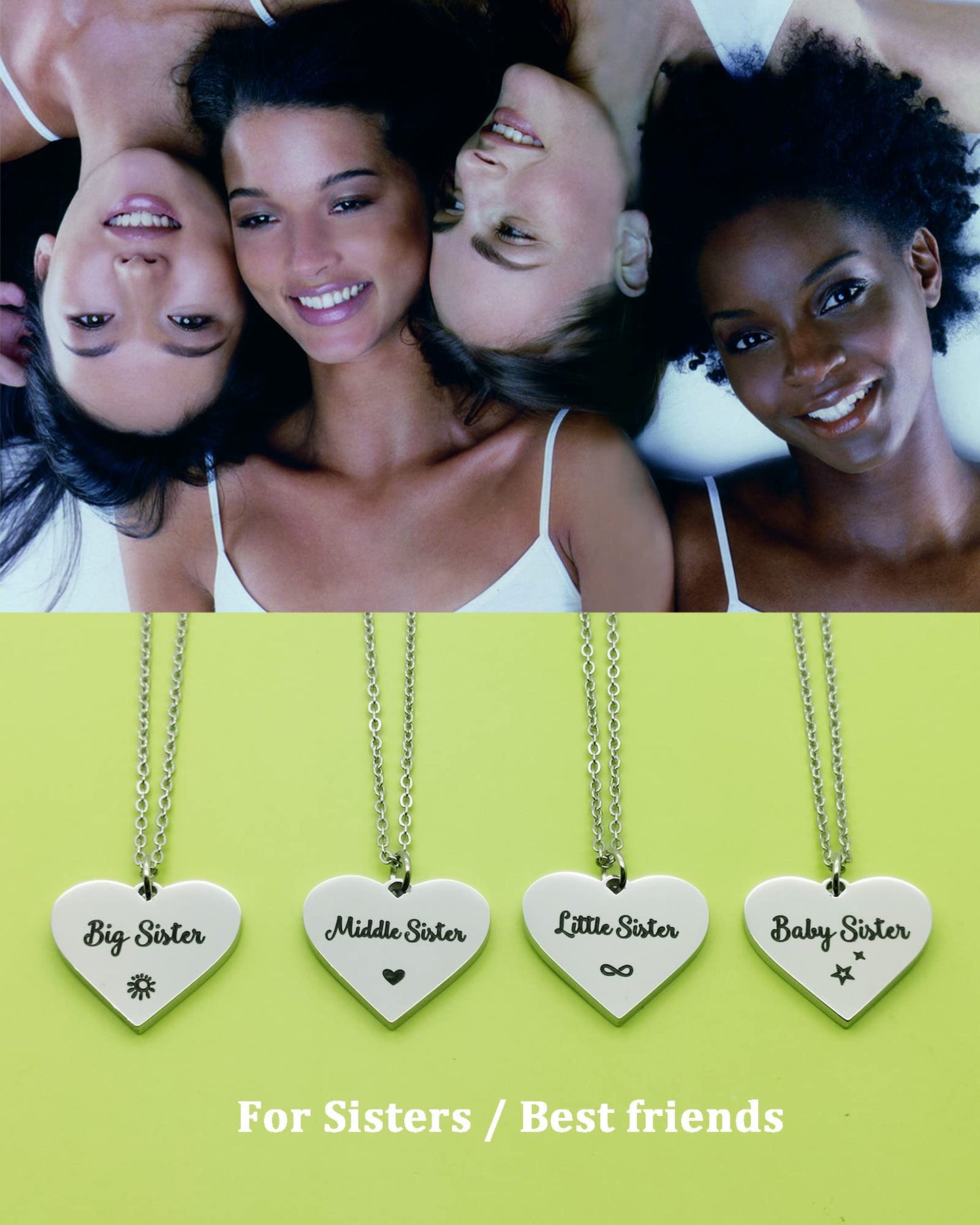 HOFOYA Sisters Necklace Set 4 Best Friends Forever BFF Matching Necklace for 4 Set of 4 Link Heart Necklaces 4 Friendship Gifts