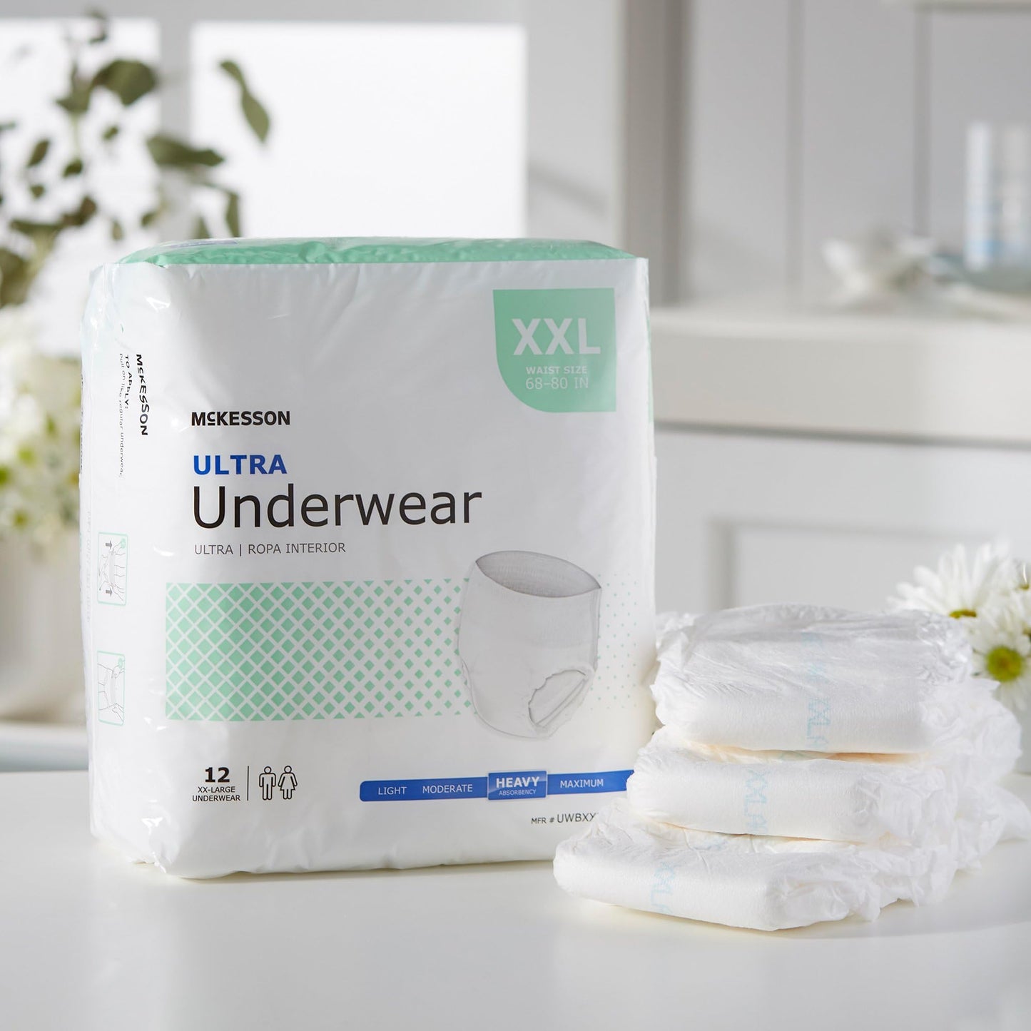 McKesson Ultra Adult Incontinence Underwear, [12 Count], Heavy Absorbency, XXL, 68-80 in. Unisex Bladder Leak Protection, Pull-On Style with Tear-Away Sides, Postpartum and Incontinence Support
