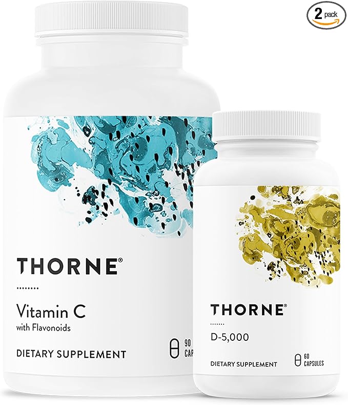 THORNE Essential Vitamins Bundle: Vitamin C & D-5000 Complex - Immune, Bone Health, and Energy Support - 60 to 90 Servings
