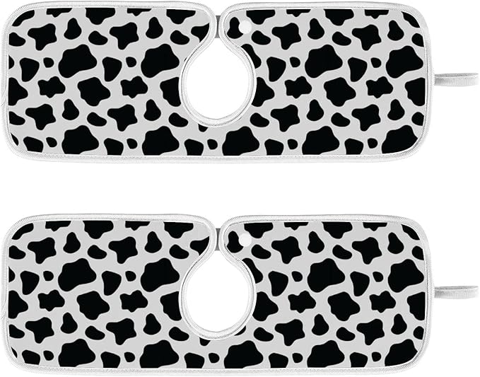 Kitchen Faucet Absorbent Mat,Cow Print Water Splash Guard for Sink, Faucet Drip Catcher Thicken Sponge Microfiber Faucet Water Catcher Mat Sink Absorbent Mat for Kitchen 14x5in 2 Pack