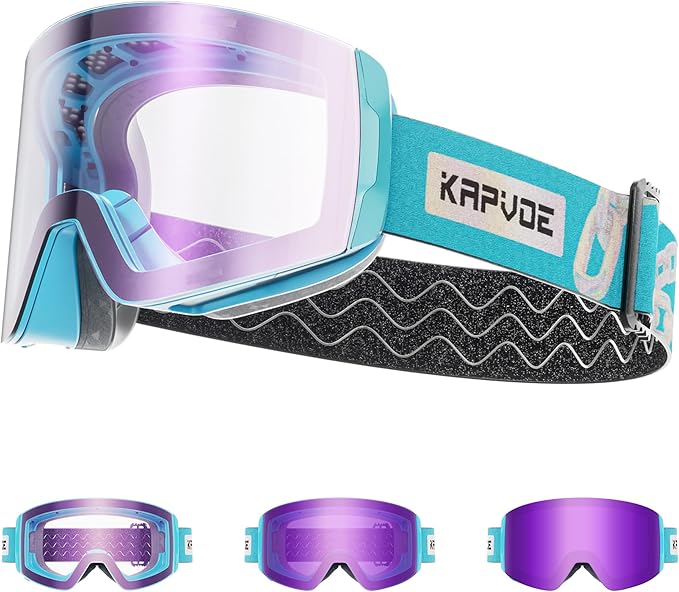 KAPVOE Photochromic Ski Goggles Snowboard OTG Snow Glasses Magnetic Lens Men Women UV400 Protection Anti fog skating K718