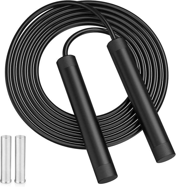 CRHOEIQ Jump Rope for Fitness, Removable Weighted Skipping Rope for Women Men, Speed 6MM PVC Jumping Rope, Tangle-Free Adj...
