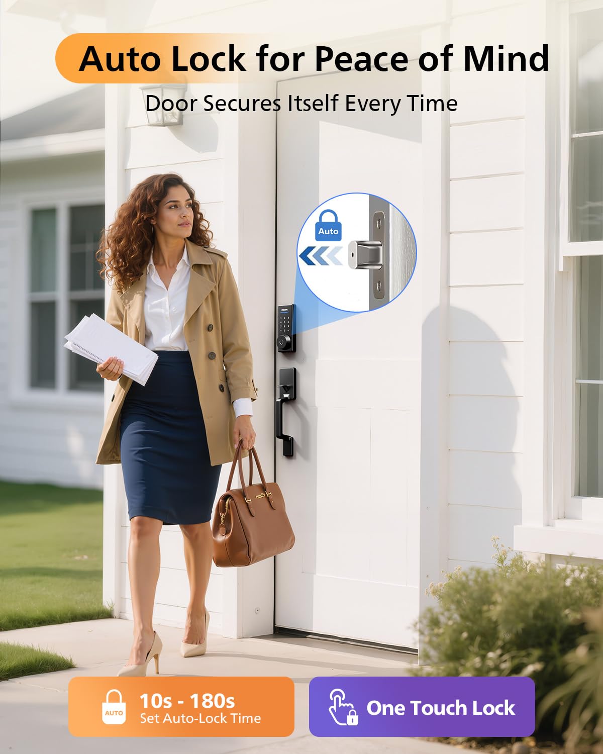 Philips WiFi Smart Lock + Door Handle Set, Built-in WiFi, APP Remote Control, Fingerprint & Voice Unlock, Smart Locks for Front Door, Digital Keypad Deadbolt with Handle Set, Keyless Entry, Auto Lock