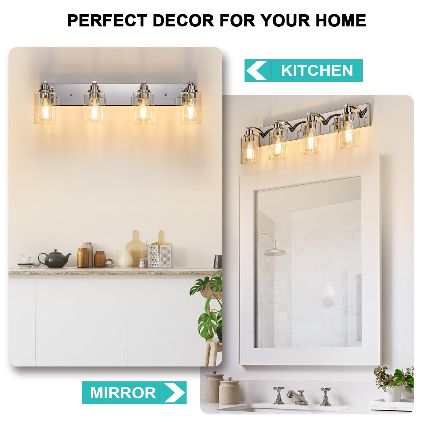 Alaislyc 4-Light Bathroom Light Fixtures Modern Chrome Vanity Lights For Bathroom Lighting Fixtures Over Mirror With Clear Glass Shade For Cabinet Mirror Bedroom Hallway